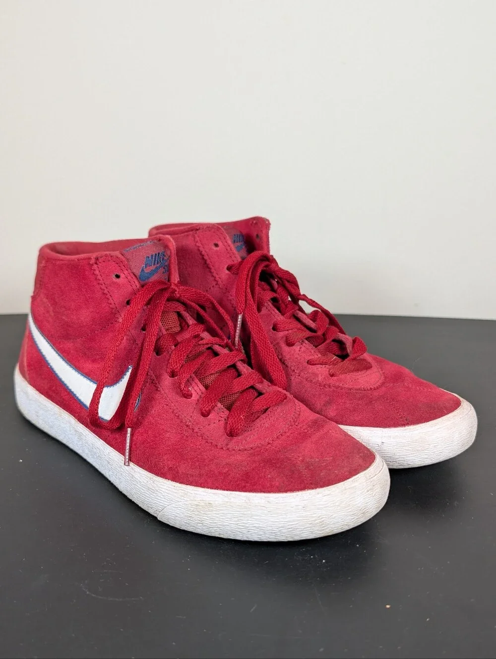 Nike SB Bruin Hi Top Suede Skate Shoes Red Crush White Women's Size 8